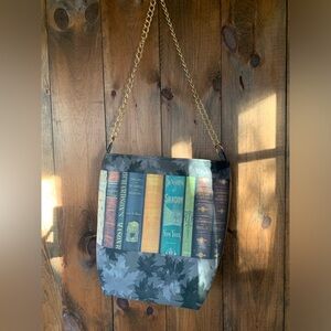Handcrafted book themed tote bag